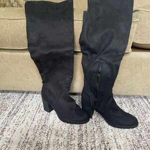 Sugar Black Over the Knee Boots with Sleek Design